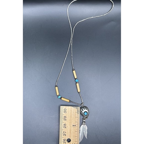 Vintage Sterling Signed QT Handmade Native Heshei Bead Bear Claw Necklace - Picture 4 of 7